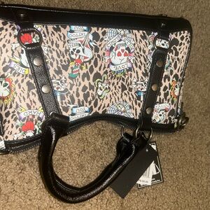 Ed Hardy Leopard Print Satchel with Black Accents